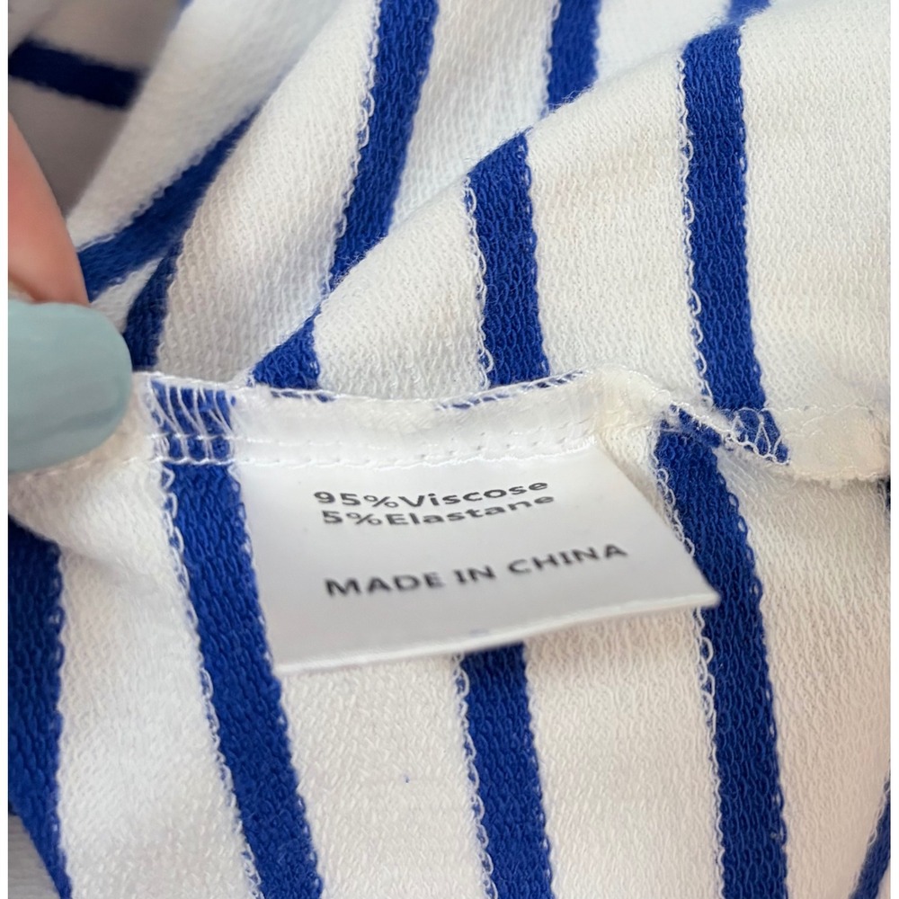 NEW‎ Blue White Striped Long Sleeve Polo Pullover Sweatshirt Medium Pink Collar - Picture 6 of 6